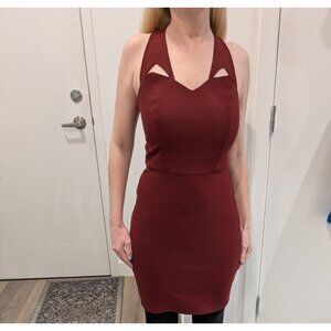 Dark Red Sleeveless Cutout Crossback Mini Dress XS
